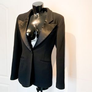 SMYTHE Black Wool Tuxedo Jacket With Satin Silk Lapel